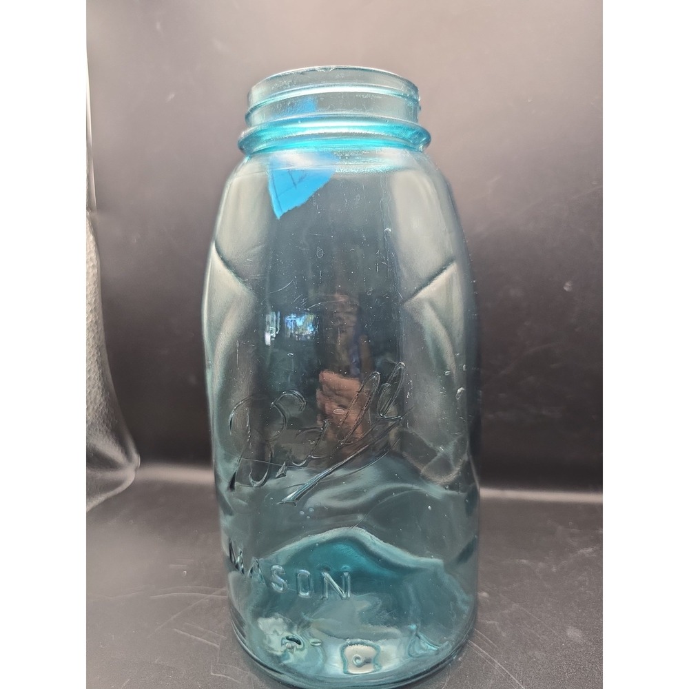 Vintage Ball Blue Shoulder Seal Mason Canning Half-Gallon Jar (1900-1923)...b
